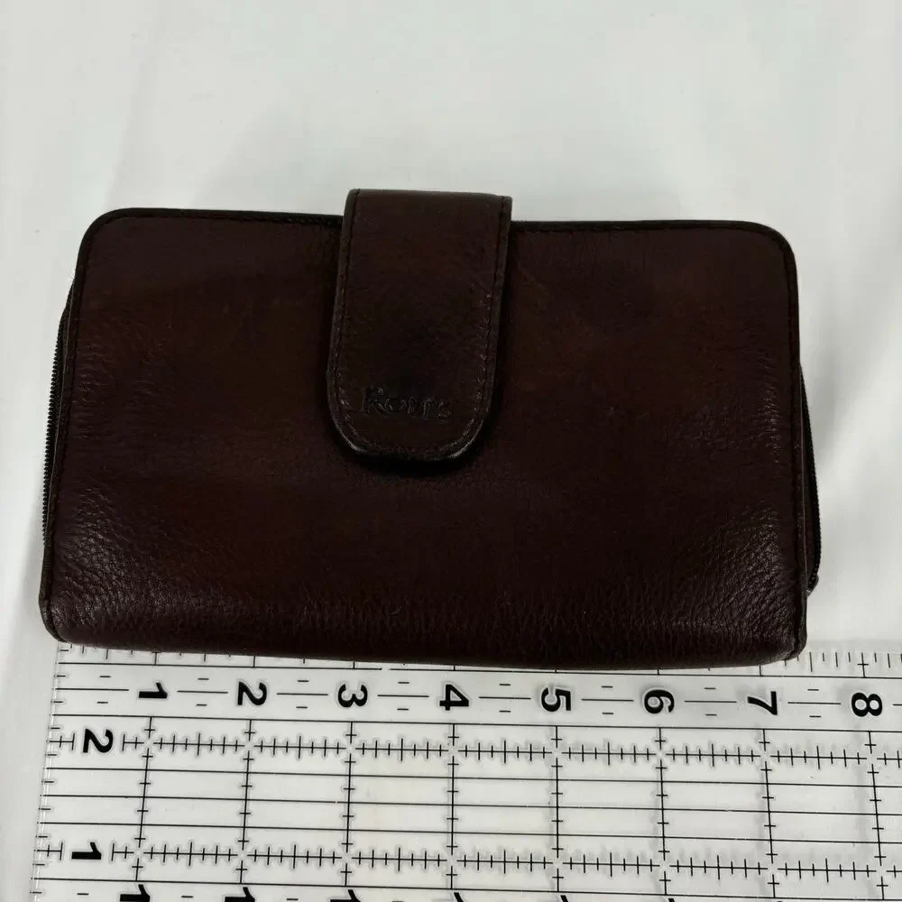 Rolfs Checkbook Wallet Brown Leather Zip Around Magnetic‎ Snap 7.5 x 4 Inch